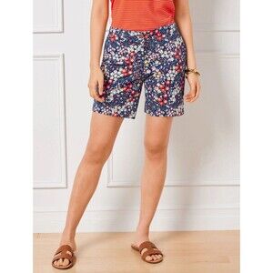 Talbots Relaxed Chino Shorts 7” Womens 14 Blue Floral Garden High Rise Stretch